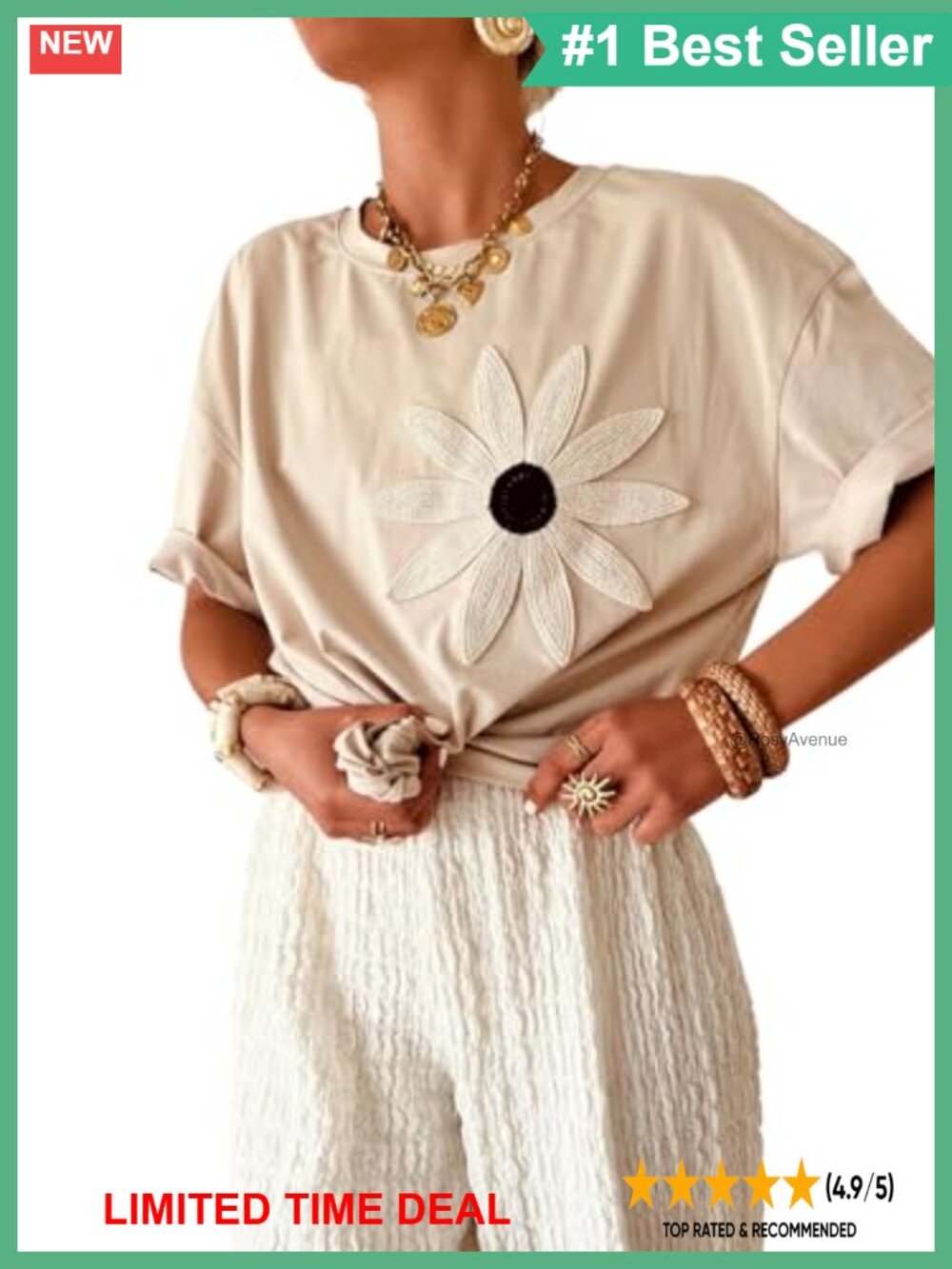 Women's Loose Fit Cotton Blend Floral Short Sleeve Crew Neck Tee